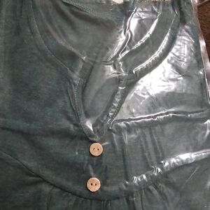 KISSIMODA Green V-Neck Top with Wooden Buttons